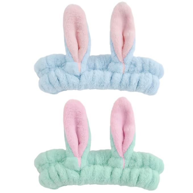 musejoy 2 Pcs Headband Bunny Ears Headband Cute Spa Headbands by musejoy