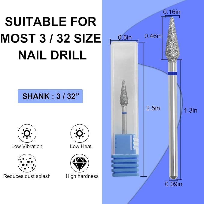 Diamond Safety Bits Small Tapered Electric Nail Drill File Cuticle Cleaner Tool - Image 2