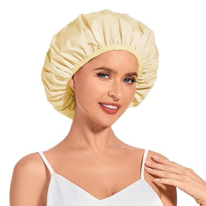Shower Cap for Women Waterproof Reusable, Large Shower Cap Non-Slip by KAFTERI