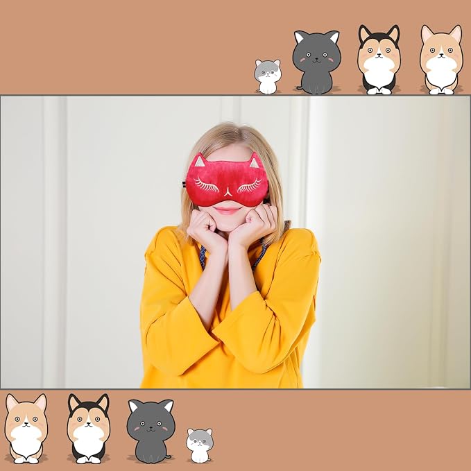 Cute Cat Sleep Mask for Kids, 2 Pack Silk Sleeping Eye Cover Adjustable Mask - Image 6