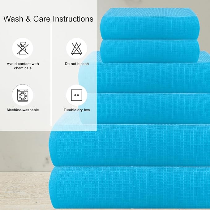 CASA COPENHAGEN Waffle 6Pcs 100% Egyptian Cotton Large Designer Towels Gift - Image 3