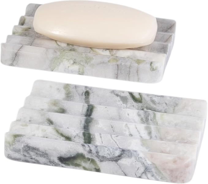 2 Pcs Soap Holder for Bathroom, Marble Soap Dish for Kitchen Countertop by Karibiber