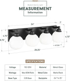Bathroom Light Fixtures, 4 Light Matte Black Vanity Light, 26 Inch Modern Wall - Image 4