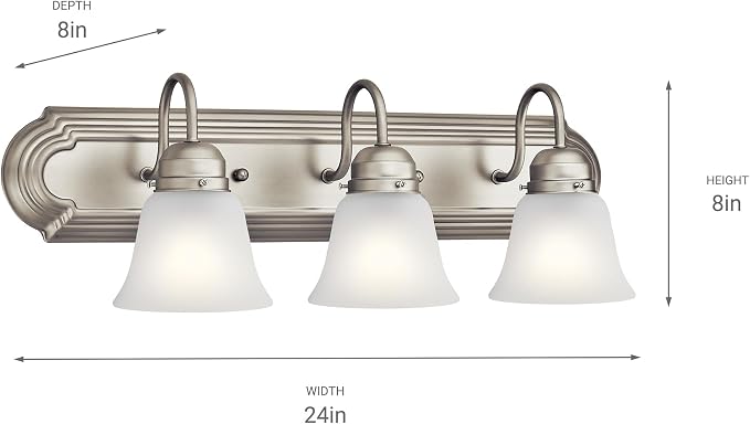 Kichler 24" 3-Light Vanity Bath Light in Brushed Nickel, Modern Bathroom Light - Image 10