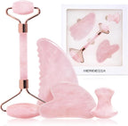 Jade Roller & Gua Sha Set for Face – 4PCS Natural Facial Massage Tools Kit by Unknown