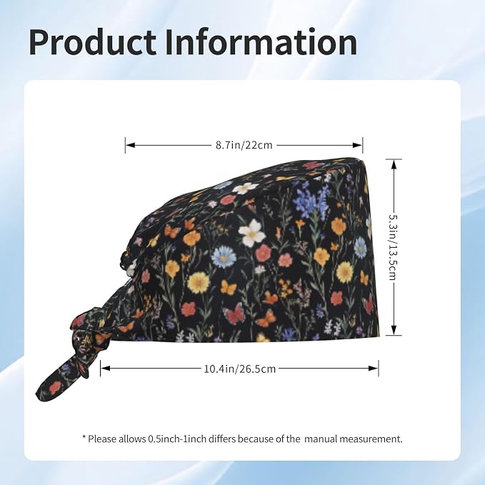 Scrub Cap for Women and Men Boho Black Leaf Pattern Adjustable Breathable - Image 3