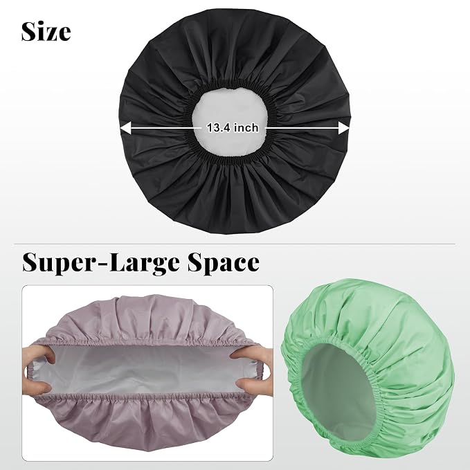 3Pcs Waterproof Shower Caps for Women, Reusable Shower Cap for Long Hair - Image 4