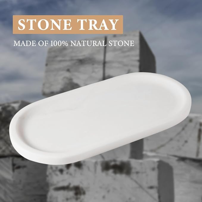 Koville Natural Marble Tray for Bathroom Decor Countertop, Vanity Tray Italy - Image 3