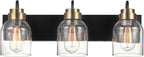 Globe Electric 63000200 22" 3-Light Vanity Light, Matte Black, Matte Brass by GlobeElectric