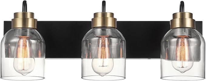 Globe Electric 63000200 22" 3-Light Vanity Light, Matte Black, Matte Brass by GlobeElectric
