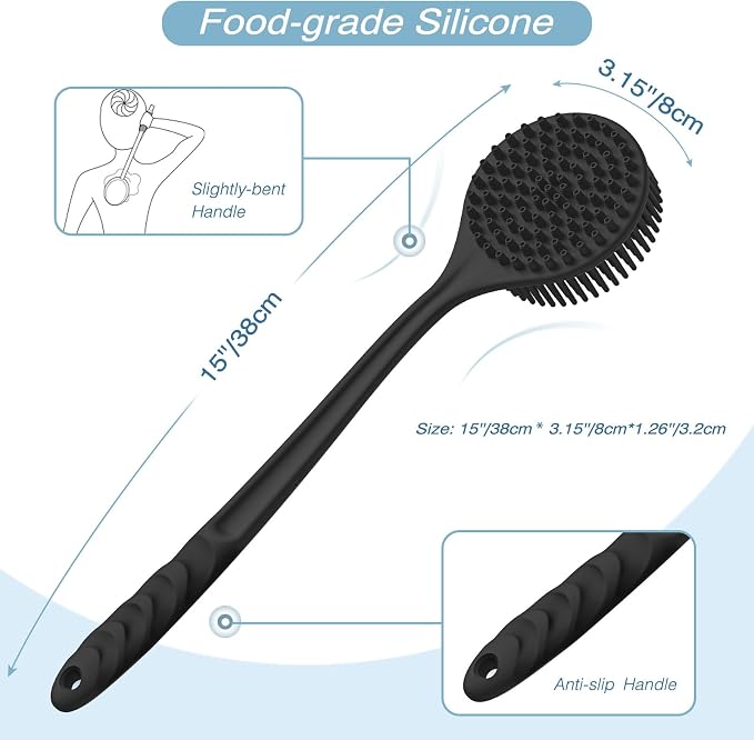 Manmihealth Silicone Back Scrubber & Bath Glove & Face Brush Set, - Image 2