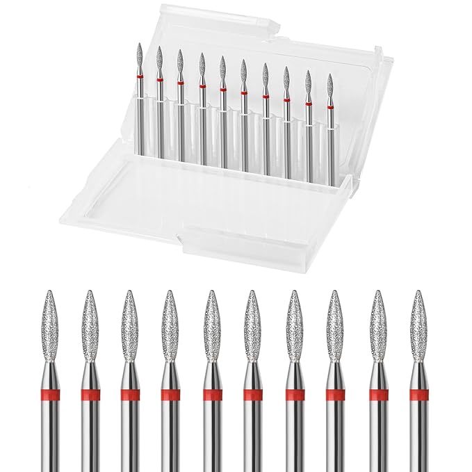 10pcs Diamond Flame Cuticle Drill Bits Set, Professional Cuticle Nail Drill Bits by ERUIKA