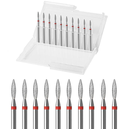 10pcs Diamond Flame Cuticle Drill Bits Set, Professional Cuticle Nail Drill Bits by ERUIKA