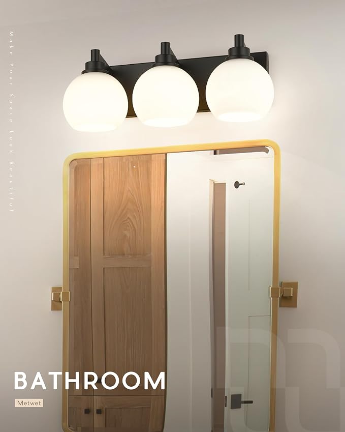 Bathroom Light Fixtures, 3-Light Matte Black Vanity Light, Modern Wall Sconces - Image 6