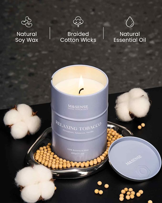 M&SENSE Vanilla Tobacco Scented Candles Large, Natural Soy Candles 21.2oz 120 - Image 3