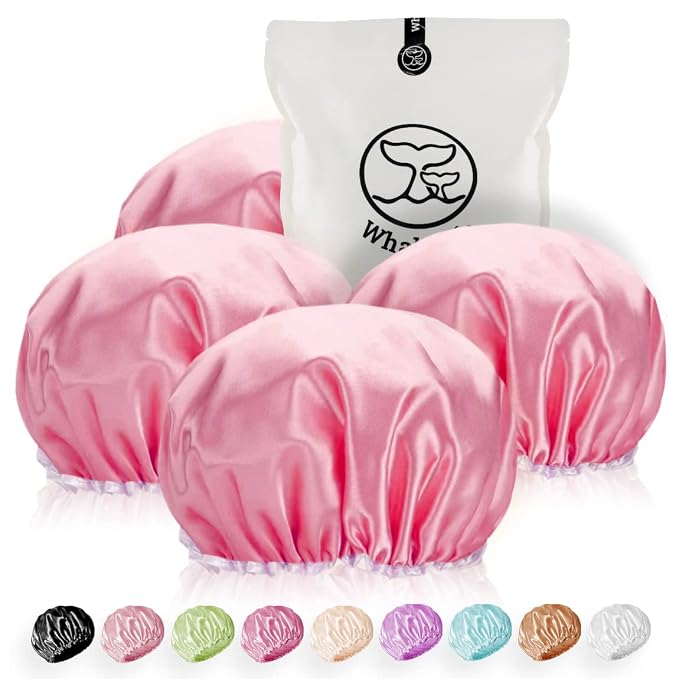 Shower Cap for Women Reusable Extra Large Shower Cap for Men Satin Double Layer by WhaleLife