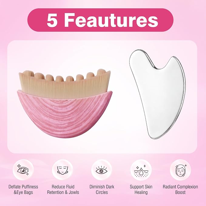 Lymphatic Contour Face Brush & Stainless Steel Gua Sha Tool Set – 2-in-1 Facial - Image 4