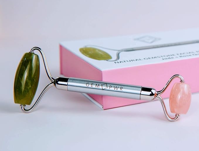 Rose Quartz + Jade Roller for Face and Neck Massage, Dual Gemstones - Image 4