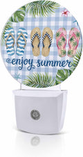 Night Lights Auto Sensor Flip Flops Night Light Enjoy Summer Green Palm Leaves by Home+L6