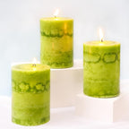 Green Pillar Candles Set of 3 Sage Scented Long Burning Candles 3x4 inch - Image 2