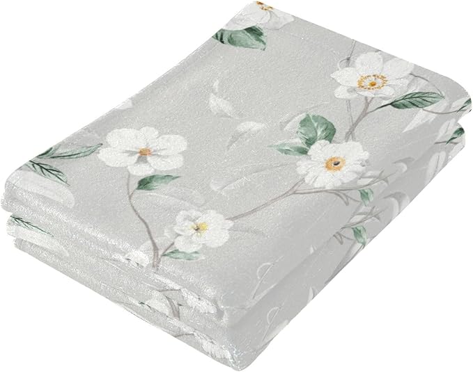 White Grey Blossom Flower Hand Towels - Image 7