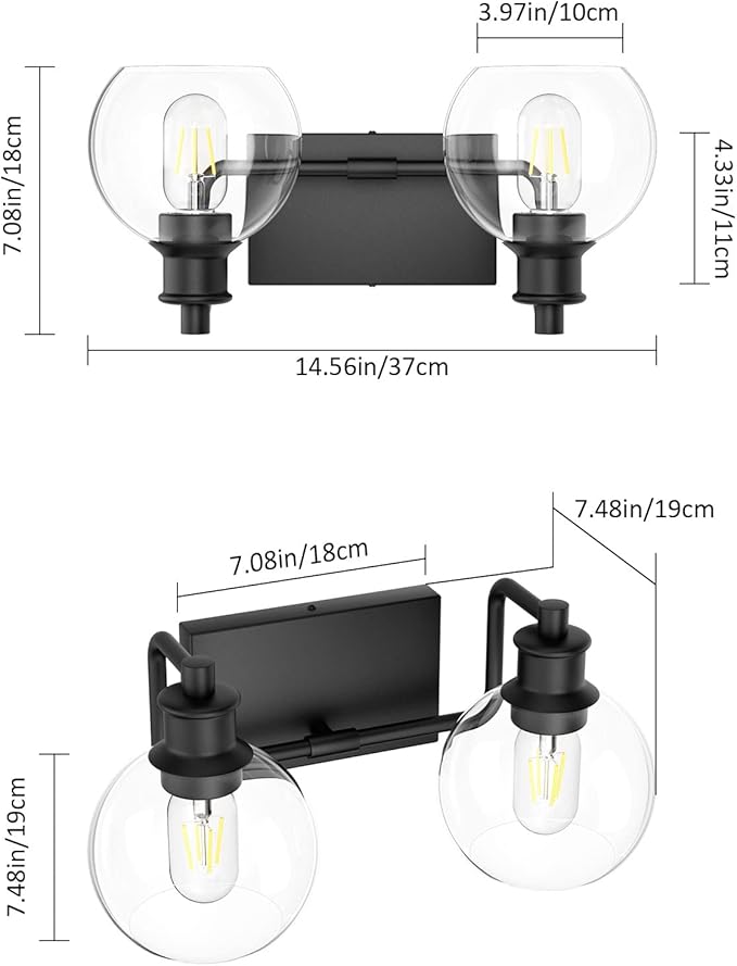 Tipace 2 Lights Industrial Bathroom Vanity Light Fixtures Over Mirror Black - Image 3
