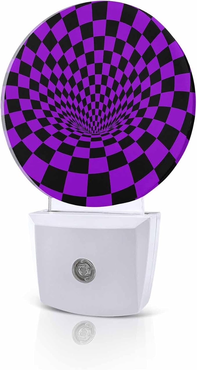 Night Lights Auto Sensor Purple Black Checker Night Light 3D Abstract Mosaic by Home+L6