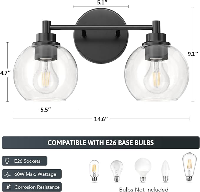 VONLUCE Bathroom Light Fixtures, 2-Light Bathroom Vanity Light - Image 5