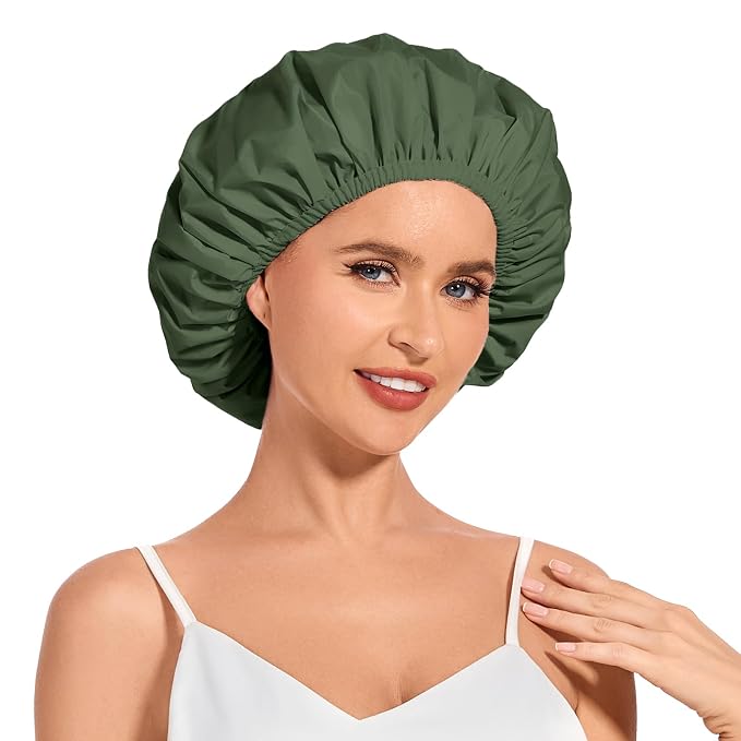 Shower Cap for Women Waterproof Reusable, Large Shower Cap Non-Slip by KAFTERI