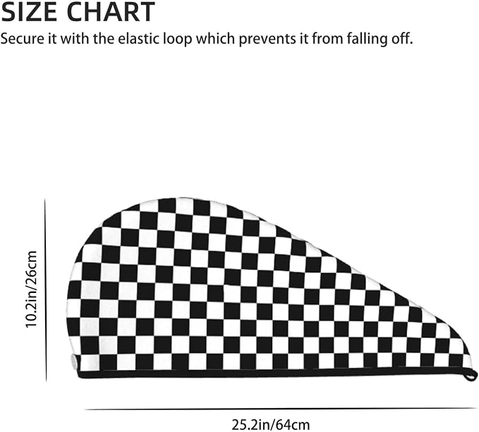 Black and White Checkerboard Hair Towel Wrap Microfiber Fast Drying Hair Turban - Image 3