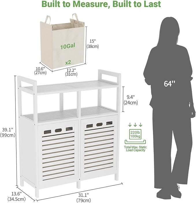 Homykic Tilt Out Laundry Hamper Cabinet, Bamboo Double Laundry Hamper - Image 7