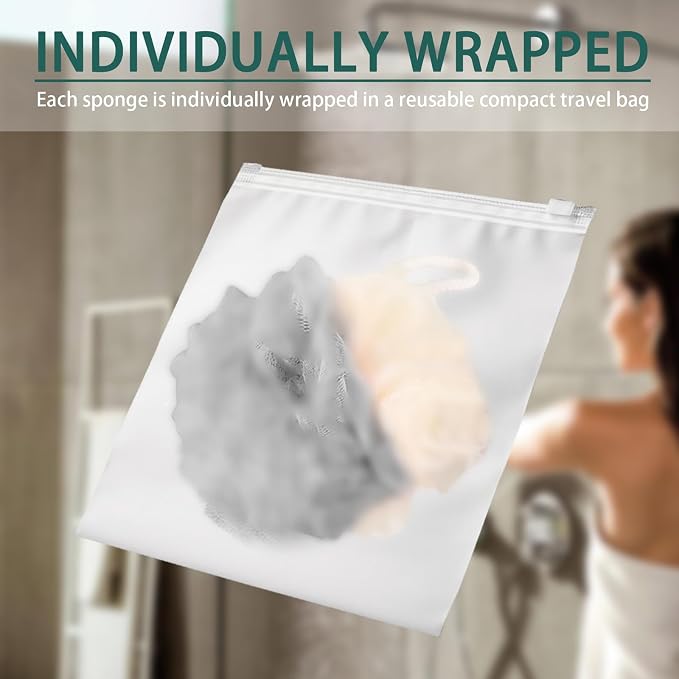24 Pack Travel Loofah, Individually Wrapped Small Loofah Shower Pouf, 4 inch - Image 2