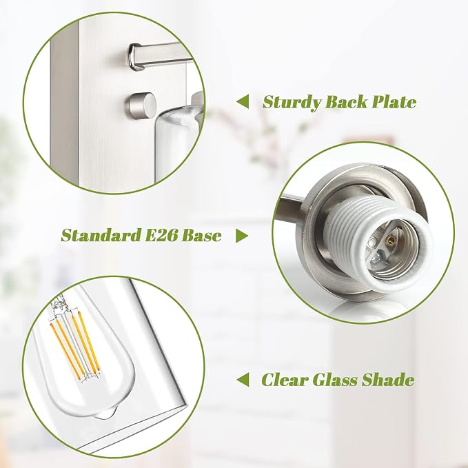 Set of 2 Wall Sconces for Bathroom, Brushed Nickel Vanity Light Fixtures - Image 7