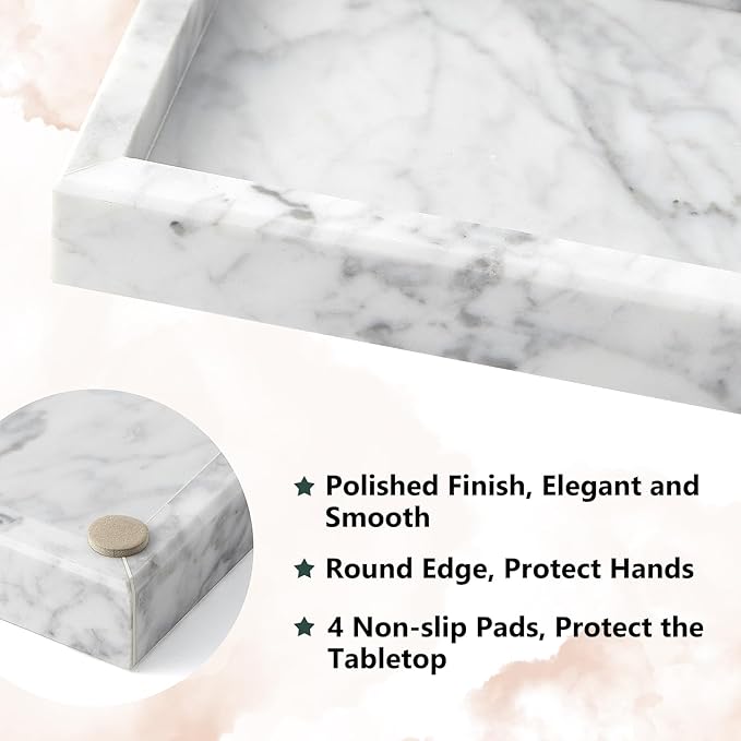 Real Natural Small Marble Tray for Bathroom, Kitchen and Desktop, Rectangle - Image 3