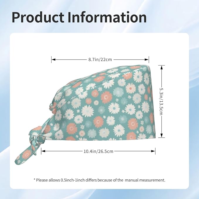 Scrub Cap for Women and Men Boho Black Leaf Pattern Adjustable Breathable - Image 3