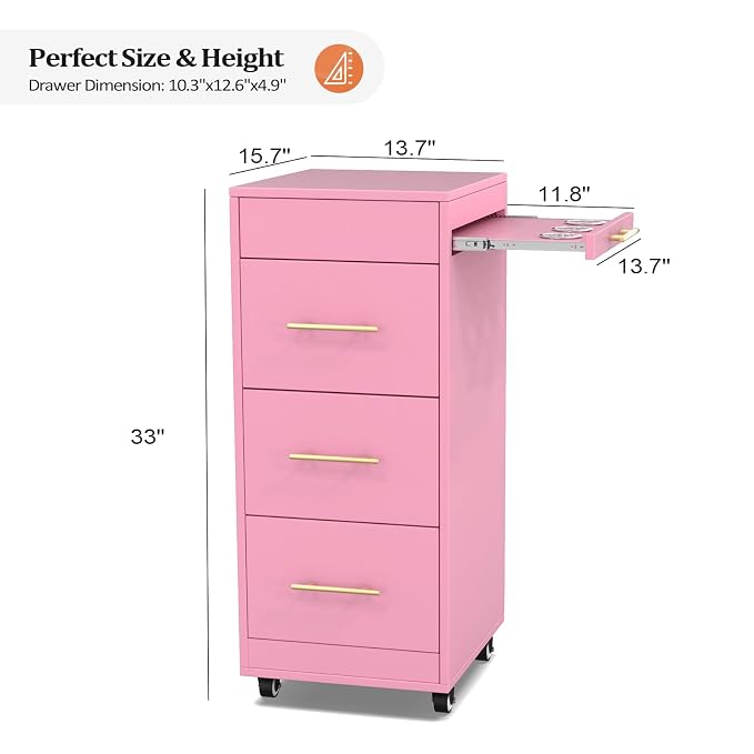 Salon Trolley Cart with Wheels, 3-Drawer Rolling Hair Styling Station, Mobile - Image 7