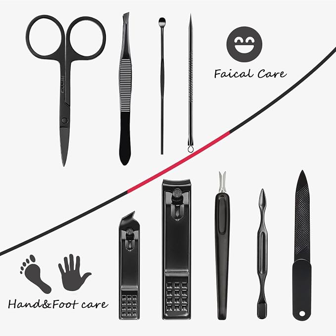 HANTEKAS Manicure Set 9 in 1 Stainless Steel, Nail Clippers Scissors Pedicure - Image 4