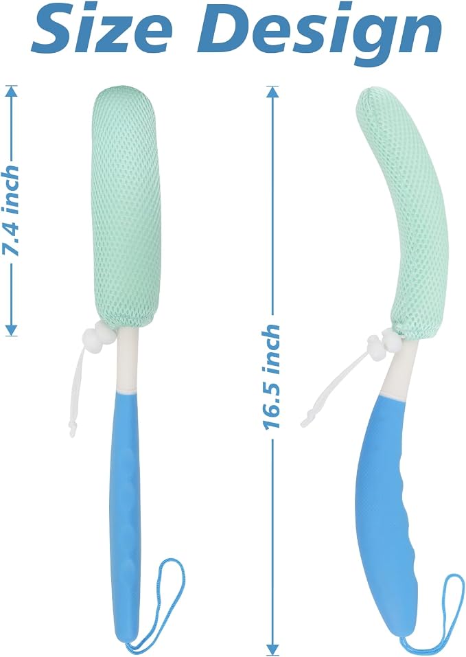 15.35" Back Bath Brush with Sponge, Back Scrubber Bath Mesh with Curved Long - Image 6