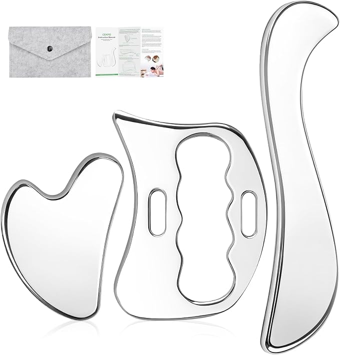 3-in-1 Stainless Steel Gua Sha Massage Tool Set, Muscle Scraper & IASTM Tools by CekPo