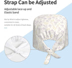 Scrub Cap for Women and Men Boho Black Leaf Pattern Adjustable Breathable - Image 4