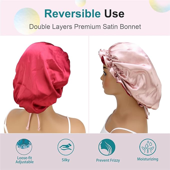 Adjustable Silk Satin Bonnet Hair Care Caps - Image 2