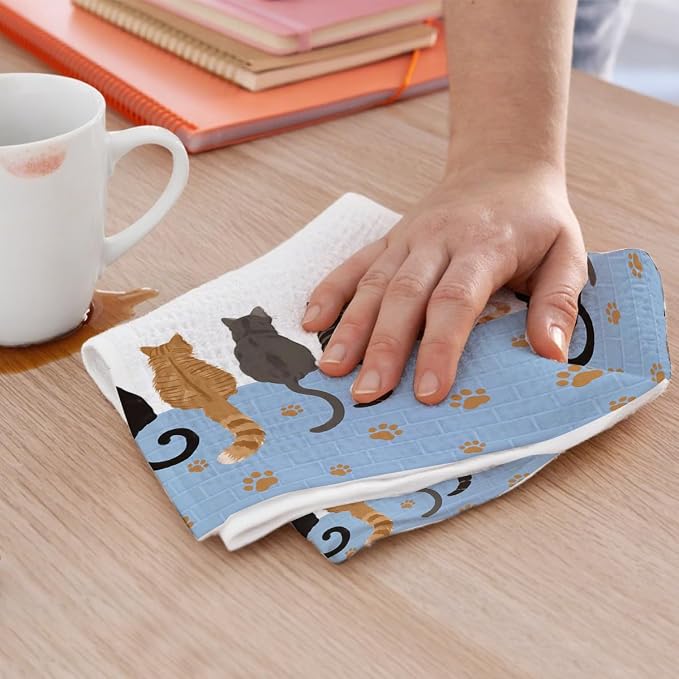 2PCS Cute Cat Kitchen Towels, Cats Paw Print Themed Gifts Reusable Absorbent - Image 5