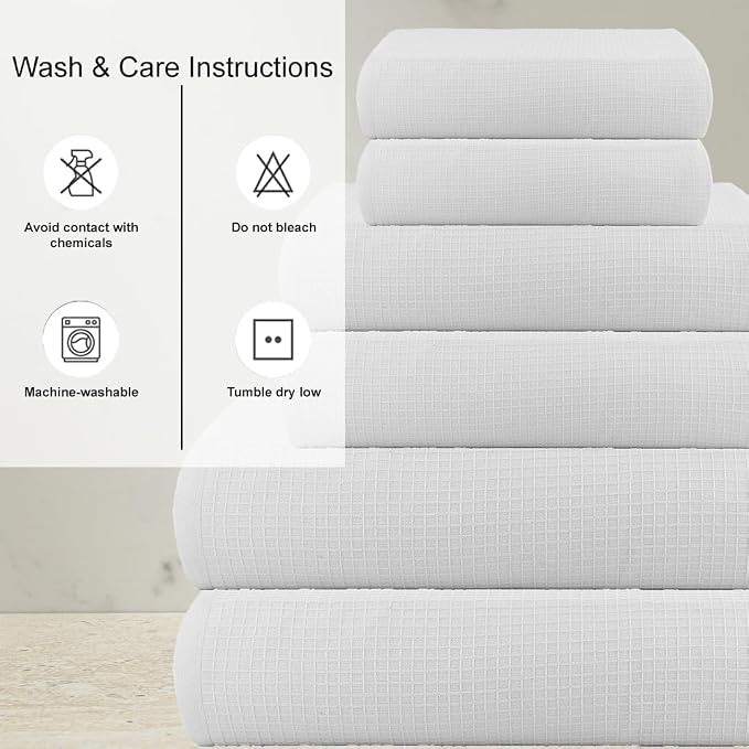CASA COPENHAGEN Waffle 6Pcs 100% Egyptian Cotton Large Designer Towels Gift - Image 3