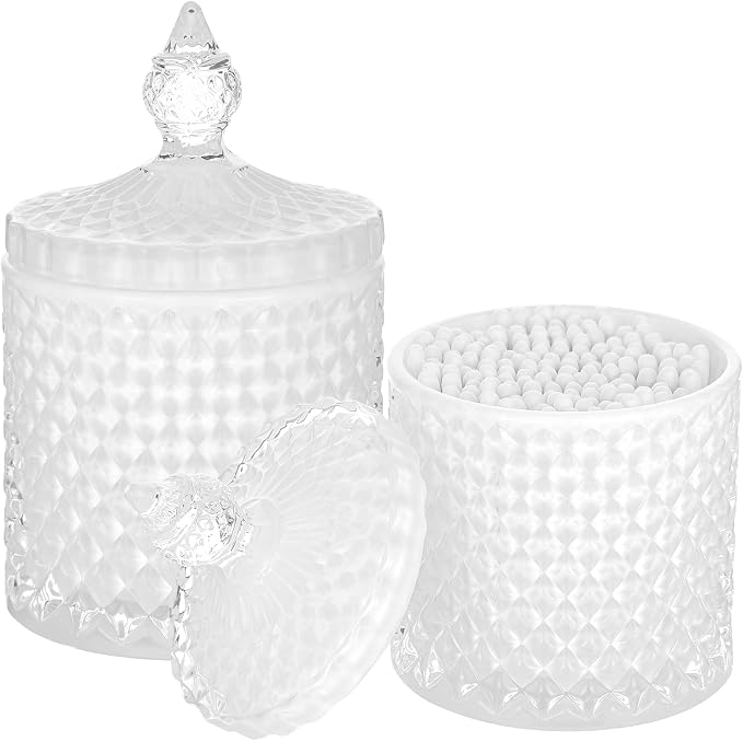 2 Pack Qtip Holder Thick Glass Apothecary Jars by rejomiik