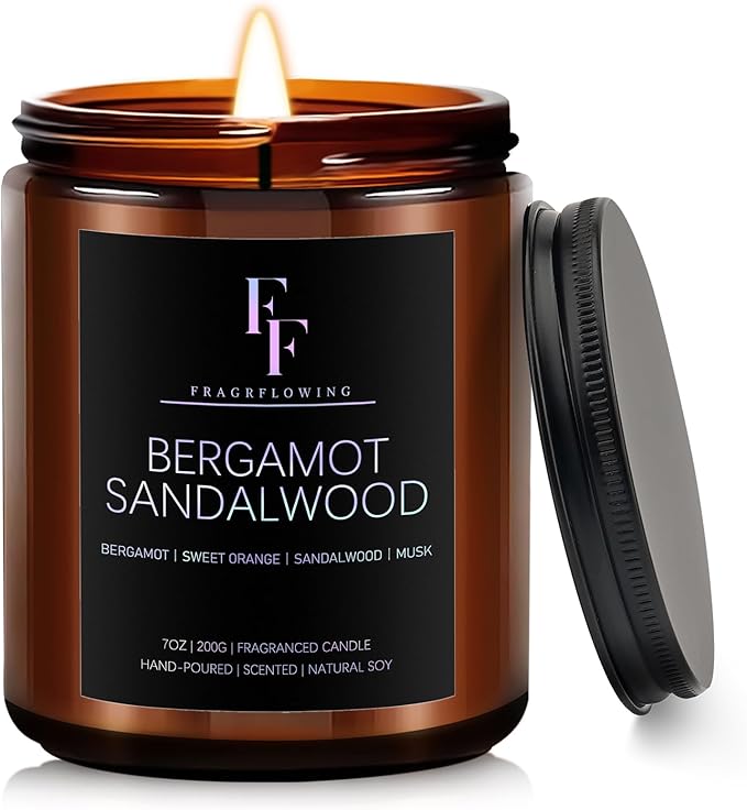 Bergamot Sandalwood Candle, Scented Candle by FFFRAGRFLOWING