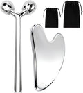 kullder Gua Sha Facial Tools & Face Roller Set 2pcs: Stainless Steel Lymphatic by kullder