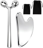 kullder Gua Sha Facial Tools & Face Roller Set 2pcs: Stainless Steel Lymphatic by kullder