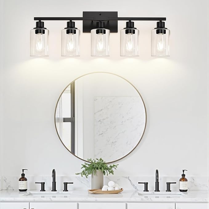 Indoi 5-Light Bathroom Light Fixtures, Matte Black Modern Vanity Lights - Image 7