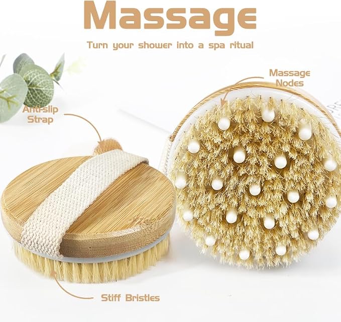 Bamboo Dry Body Brush Shower Brushing Removes Dry Skin - Image 3