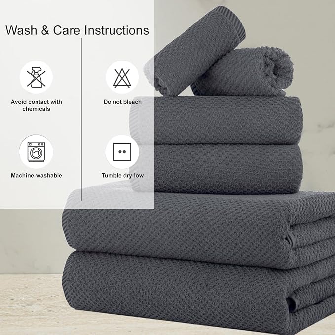 CASA COPENHAGEN Popcorn 6Pcs 100% Egyptian Cotton Large Designer Towels Gift - Image 4